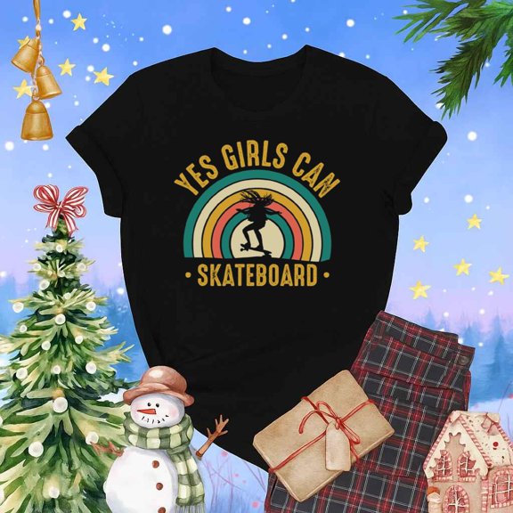 Yes Girls Can Skateboard Retro Skating Empowerment Graphic Unisex T-Shirt up to 5XL