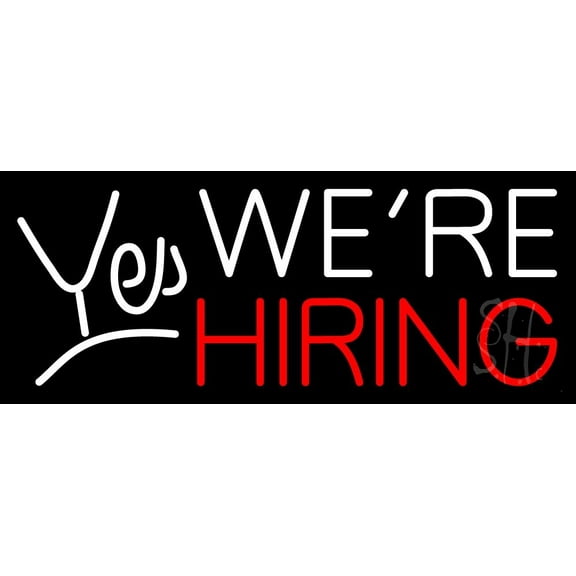 Yes We Are Hiring LED Neon Sign 10 x 24 - inches, Clear Edge Cut Acrylic Backing, with Dimmer - Bright and Premium built indoor LED Neon Sign for Bar decor.