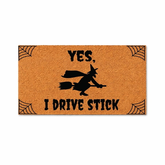Yes I Drive Stick Doormat, Funny Witch Broom Design, Welcome Mat, Front Door Entry Rug, Spooky Home Decor, Halloween Party Gift 3090 (24x48 inches) 3090