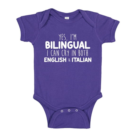 Yes I'm Bilingual I Can Cry In Both English And Italian Baby Bodysuit One Piece NB Purple