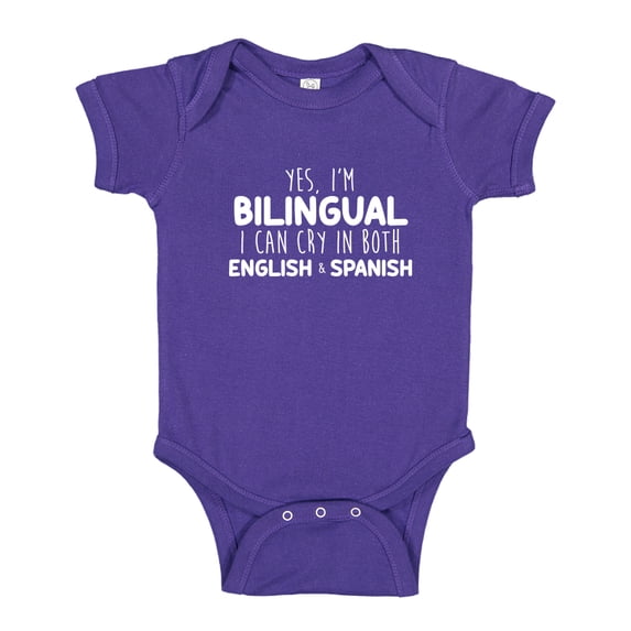 Yes I'm Bilingual I Can Cry In Both English And Spanish Baby Bodysuit One Piece NB Purple