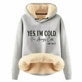thumbnail image 1 of Yes I'm Cold Women's Sherpa Fleece Lined Hoodies Regular Fit Heavyweight Warm Sweater Graphic Drop Shoulder Pullovers Top Grey L, 1 of 4