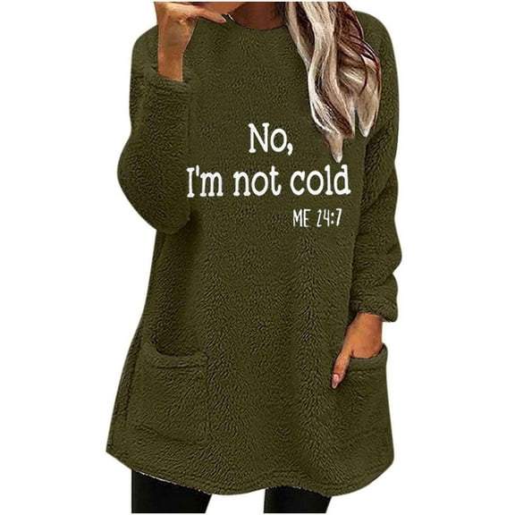 Yes I'm Still Cold Funny Letter Print Crewneck Sweathirts for Cold Freezing Weather Plush Warm Pullover with Pocket Black S