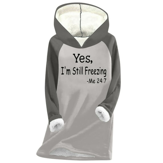 Yes I'm Still Freezing Fleece Hoodie for Women Fuzzy Sherpa Lined Pullover Funny Letter Print Winter Warm Tops