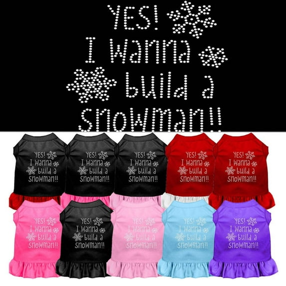 Christmas Pet Dog Cat Dress Rhinestone, "Yes! I Want To Build A Snowman"