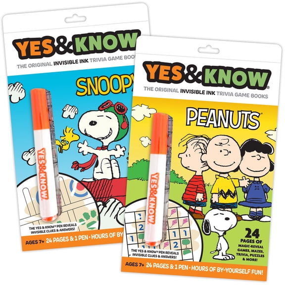 Yes & Know: Trivia Game Books 2pk - Peanuts & Snoopy - The Original Invisible Ink Books, Fun Facts-Puzzles-Mazes, Play & Learn Activities, Kids 7+