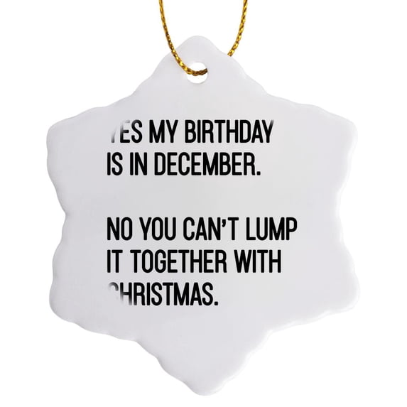3drose, Yes My Birthday Is in December No You Cant Lump It Together with Christmas Funny Quote, 3 inch Snowflake Porcelain Ornament