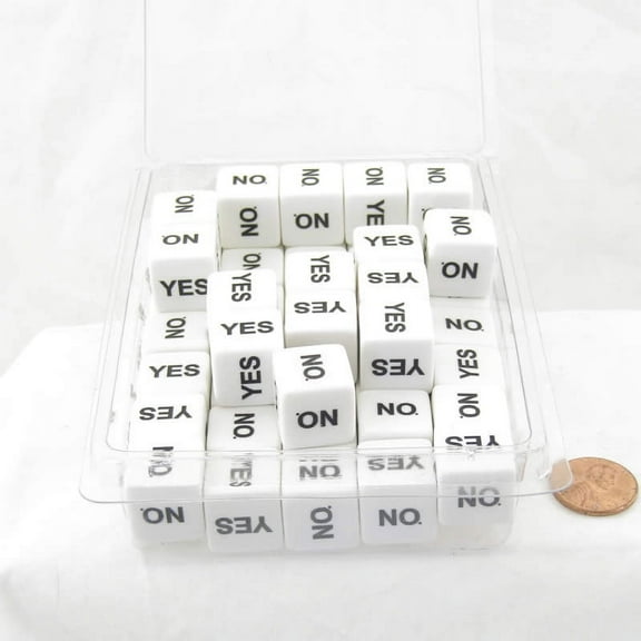 Yes No White Dice with Black Words Squared Corners 16mm (5/8in) D6 Set of 50 Wondertrail