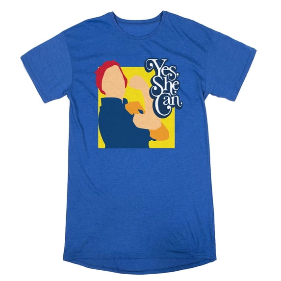 Yes She Can Crew Neck Short Sleeve Royal Blue Women's Night Shirt-XL