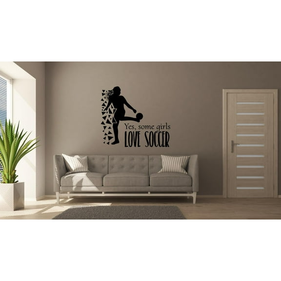 Yes, Some Girls Love Soccer Quote Soccer Player Athlete Quotes Wall Sticker for Nursery Bedroom Children Kids World Cup Sport Fans Rooms Home Art Murals Decals Decor Vinyl Decoration Size (30x30 inch)
