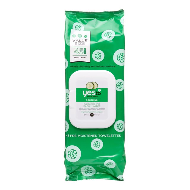 Yes To Cucumbers Hypoallergenic Facial Wipes, 45 Ct