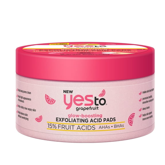 Yes To Grapefruit Glow-Boosting Exfoliating Acid Pads, 15% Fruit Acid, 12 ct