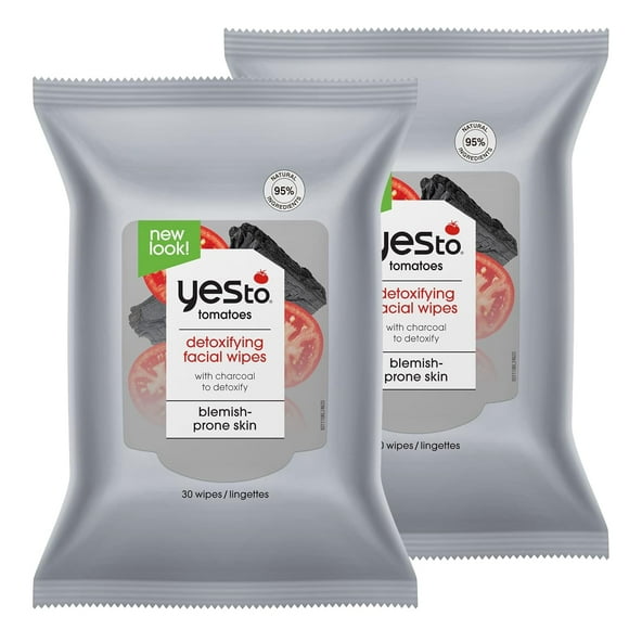 Yes To Tomatoes Clear Skin Detoxifying Charcoal Facial Wipes for All Skin Types, 30 Count (Pack of 2)