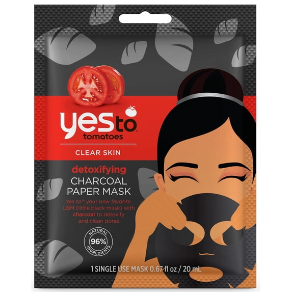 Yes To Tomatoes Detoxifying Charcoal Paper Mask Single Use Charcoal Face Mask 0.67 Oz