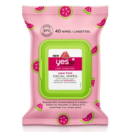 Yes To Watermelon Light Hydration Cleansing Facial Wipes, 97% Natural Ingredients, 80 Wipes (2 Pack)