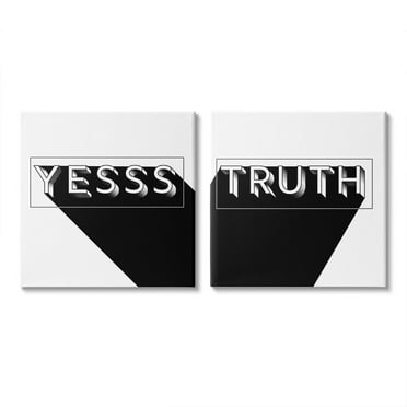 Yes Truth Bold Pop Typography Black White Typography Gallery-Wrapped Canvas Print Wall Art, Set of 2, 17x17