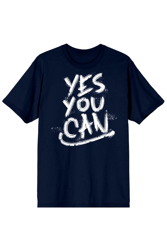Yes You Can Gym Culture Navy Blue Graphic Tee-Large