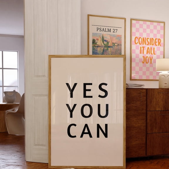 Yes You Can Minimalist Motivational Poster, Unframed Paper Poster 8x10in