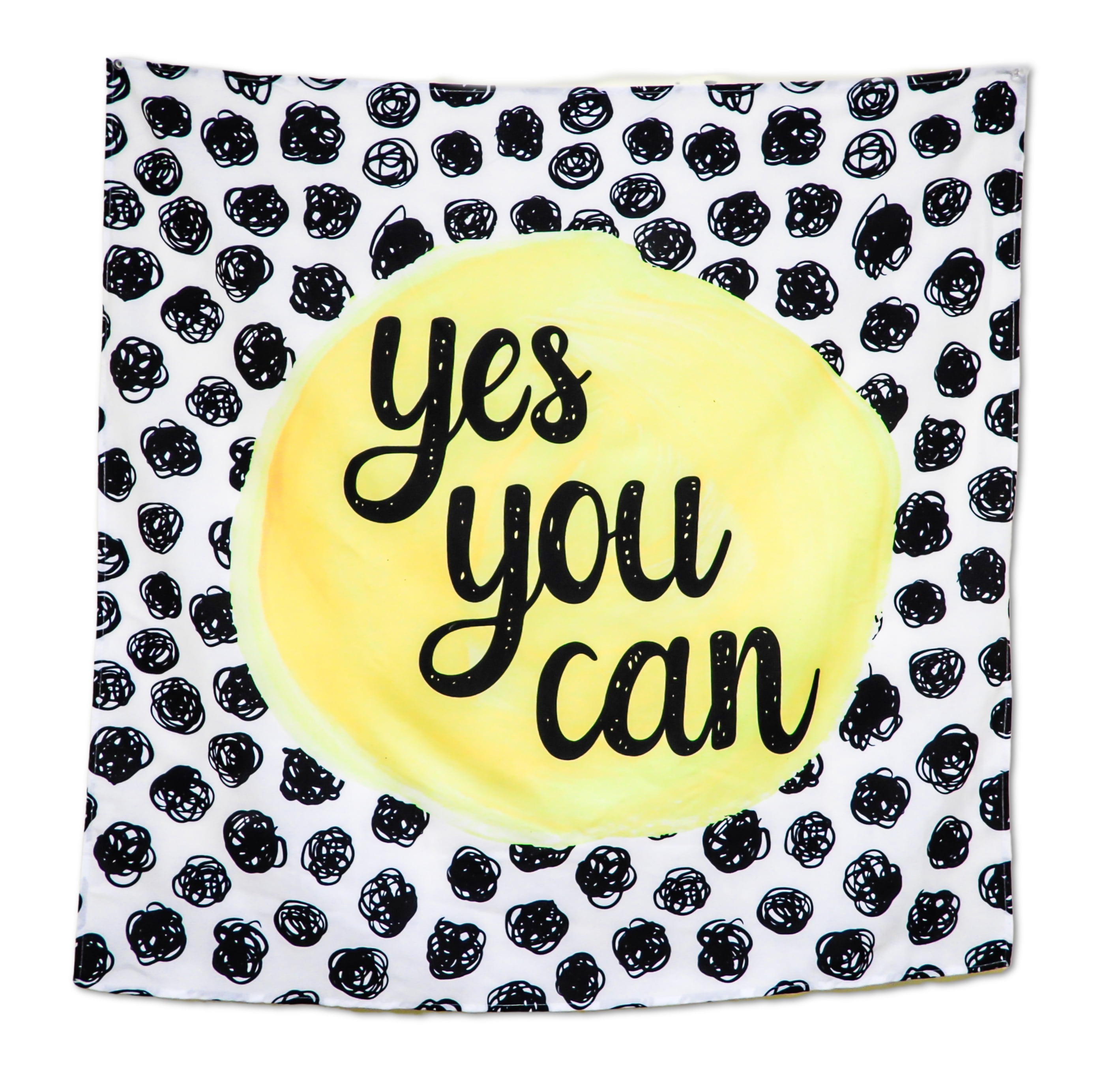 Yes You Can Yellow and Black Canvas Square Tapestry 36in x 36in