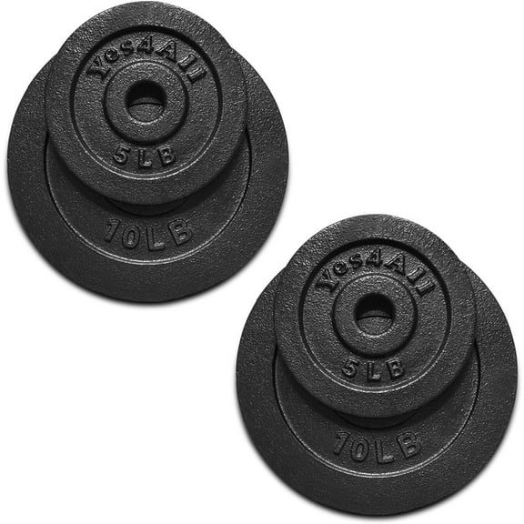 Yes4All 1.15 inch Cast Iron Weight Plates Set for Dumbbells, Standard Dumbbell Plates Set (5 + 10) lbs - Pair