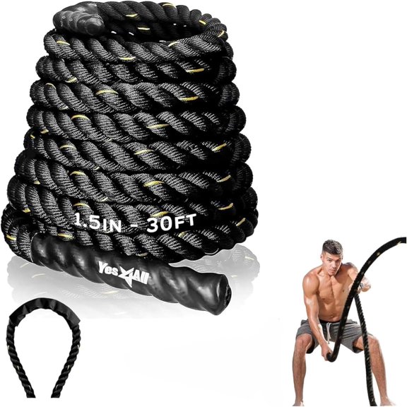 Yes4All 1.5/2 Inch Battle Ropes with Extra Protective Sleeve, Workout Ropes for cross-Training Home Gym & Fitness Exercises, Strength Training - 30,40,50 Feet Lengths Available