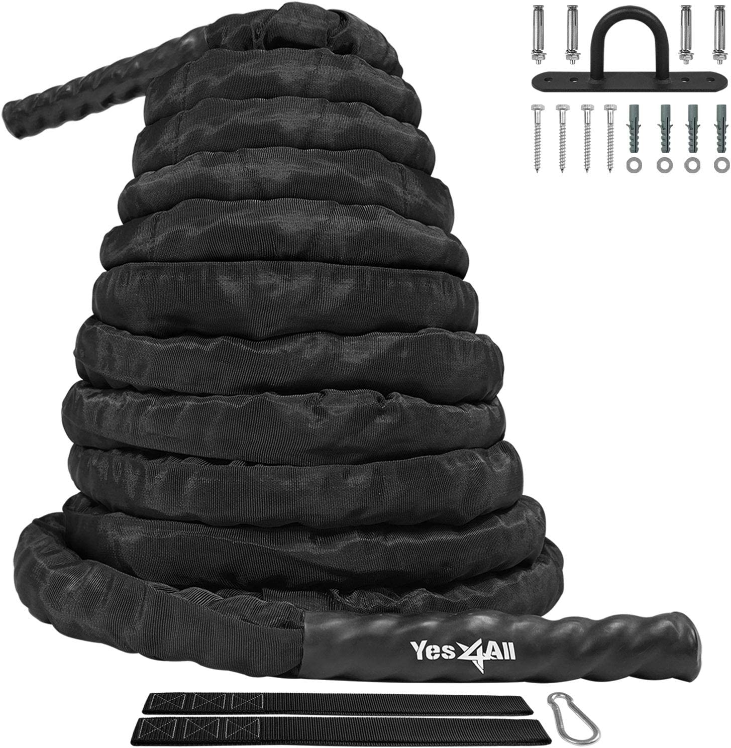 Yes4All 1.5 in Diameter, 30 ft Length, Battle Exercise Training Rope with Protective Cover – Steel Anchor & Strap Included - image 1 of 7