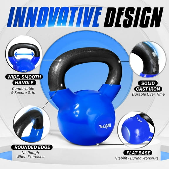 Yes4All 10, 25 lbs Kettlebell Vinyl Coated Cast Iron For Dumbbell Weights Exercises, Full Body Workout equipment Push up, Grip Strength and Strength Training, PVC Blue