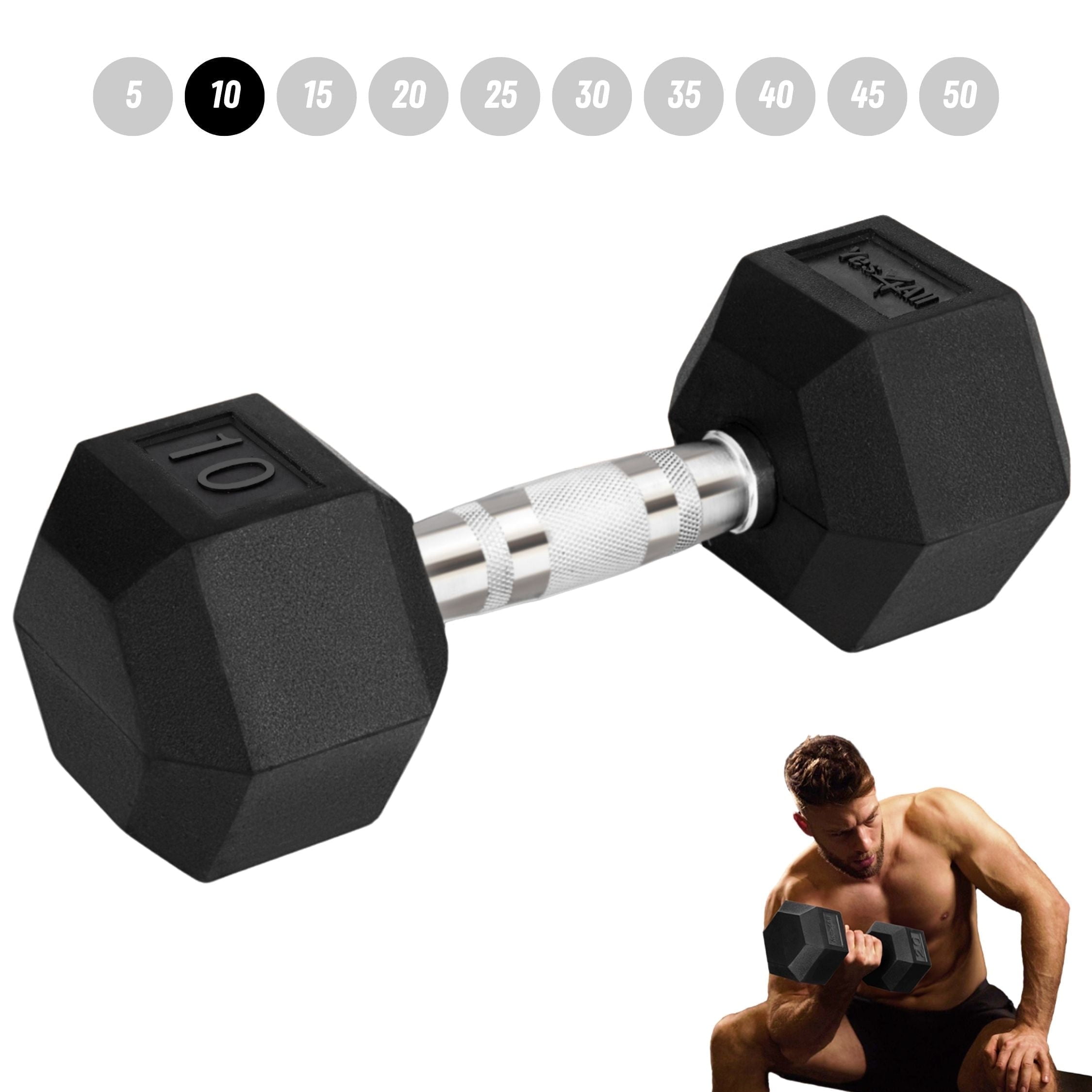 Yes4All 10 LBS Rubber Encased Hex Dumbbells with Durable Chrome Grip, Single