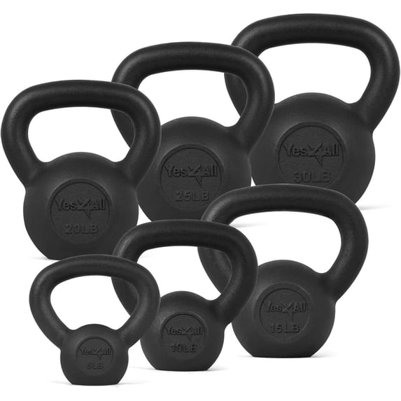 Yes4All 105 lb Cast Iron Kettlebell, Black, Combo / Set, Includes 5-30lb