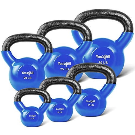 Yes4All 105 lb Vinyl Coated / PVC Kettlebell, Blue, Combo / Set, Includes 5-30lb