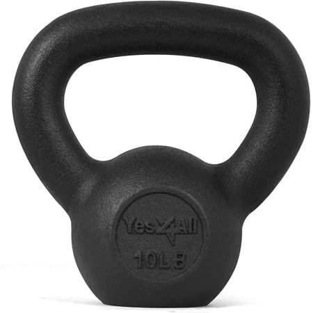 Yes4All 10lb Cast Iron Kettlebell, Black, Single