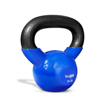 Yes4All 10lb Vinyl Coated Cast Iron Kettlebells for Full Body Workouts, Strength Training, Push-Ups, Grip Exercises, and Fitness