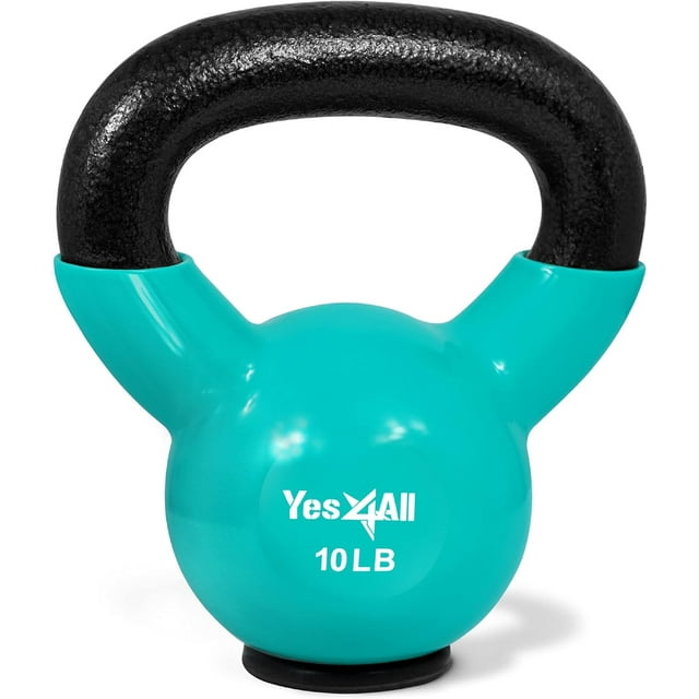 Yes4All 10lb Vinyl Coated / PVC Kettlebell with Rubber Base, Peacock Blue, Single