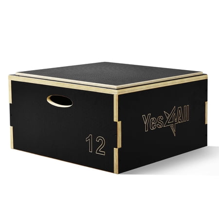 Yes4All Stackable Wooden Plyo Box, Plyometric Box with Anti-Slip Surface for Home Gym & Outdoor Workout - Black - 12" - New, QH8D3