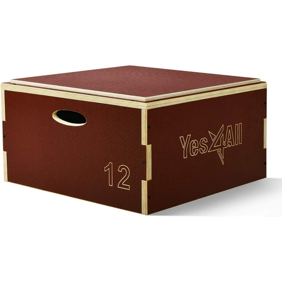 Yes4All 12 in Stackable Wooden Plyo Box, with Anti-Slip Surface for Home Gym, Red