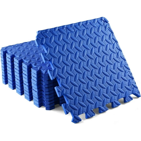 Yes4All 12 pcs Interlocking Exercise Foam Mats, Cover 12 sqft, 3/8 inch Thick, Blue Color