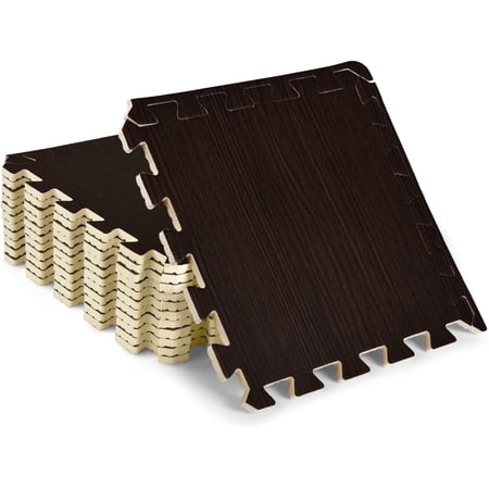 Yes4All 12 pcs Interlocking Exercise Foam Mats, Cover 12 sqft, 3/8 inch Thick, Walnut Wood Dark Color