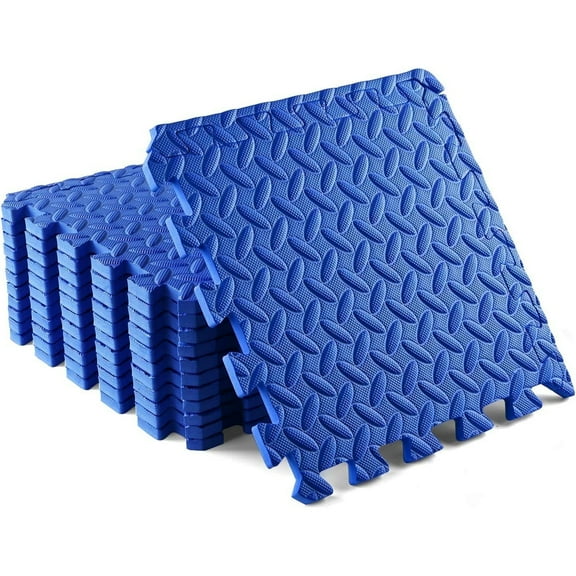 Yes4All 12 pcs Interlocking Exercise Foam Mats, Cover 12 sqft, 7/16 inch Thick, Blue Color