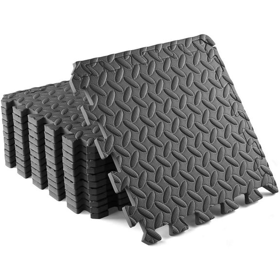 Yes4All 12 pcs Interlocking Exercise Foam Mats, Cover 12 sqft, 7/16 inch Thick, Gray Color