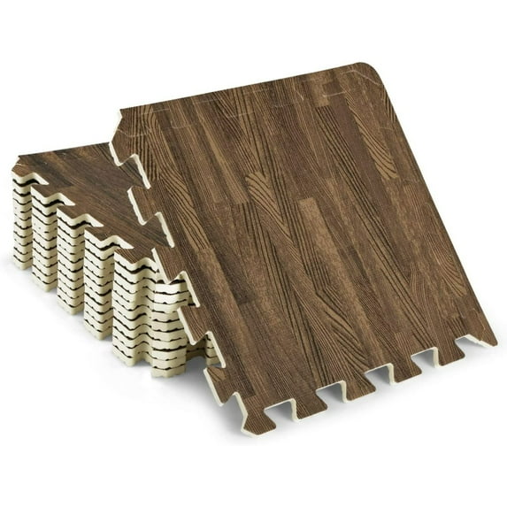 Yes4All 12 pcs Interlocking Exercise Foam Mats, Cover 12 sqft, 7/16 inch Thick, Oak Wood Color
