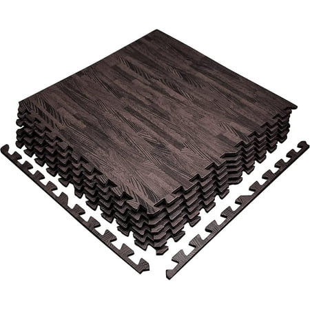 Yes4All 12 pcs Interlocking Exercise Foam Mats, Cover 48 SQFT, 7/16 inch, Oak Wood Grey Color