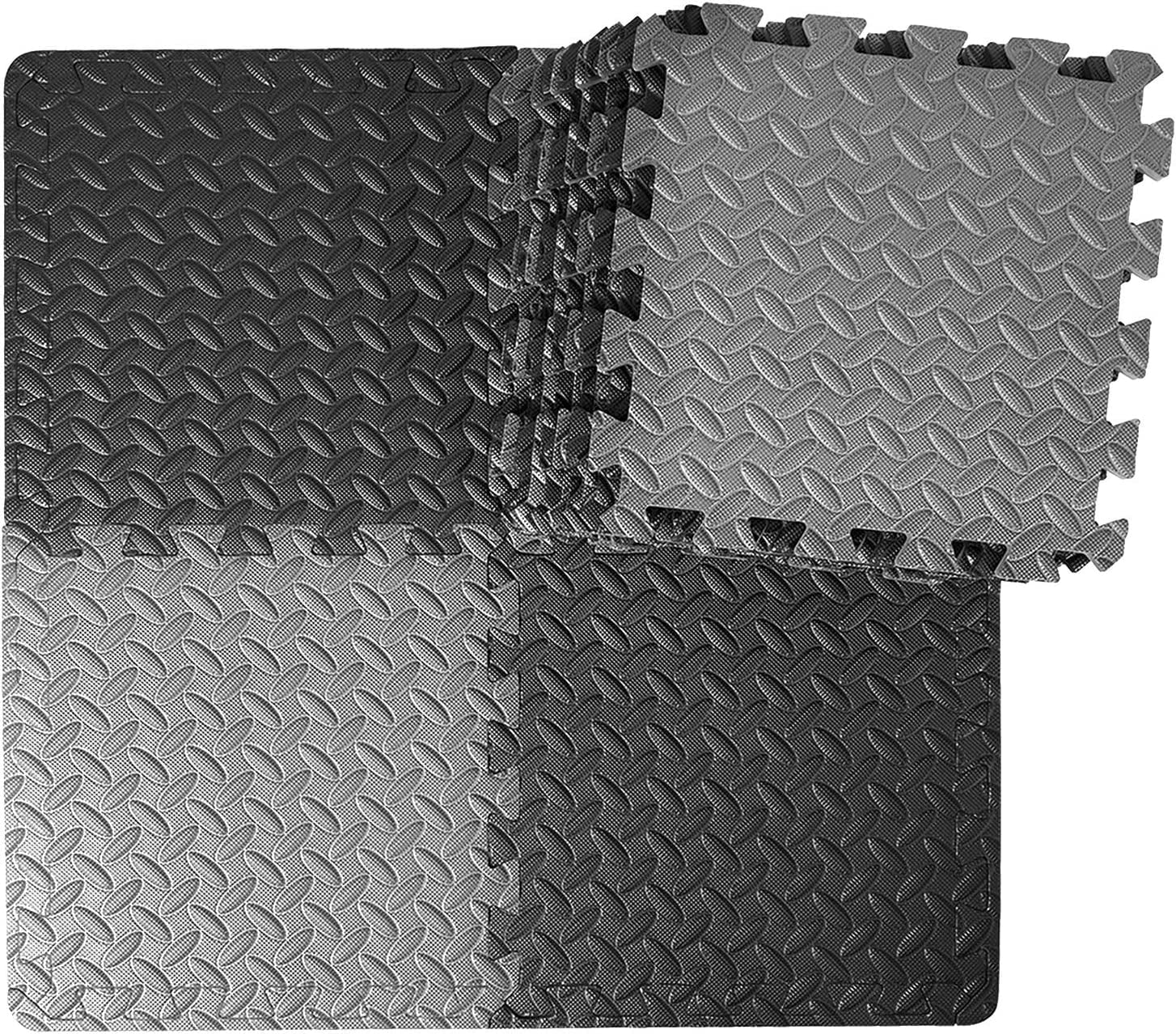 Yes4All 12 pcs Interlocking Exercise Foam Mats, Cover 48 sqft, 3/8 inch,  Black and Gray Color