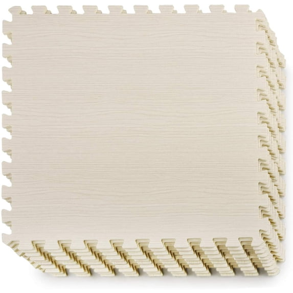 Yes4All 12 pcs Interlocking Exercise Foam Mats, Cover 48 sqft, 3/8 inch, Walnut Wood Light Color