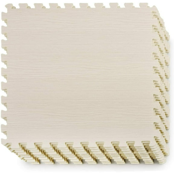 Yes4All 12 pcs Interlocking Exercise Foam Mats, Cover 48 sqft, 3/8 inch, Walnut Wood Light Color