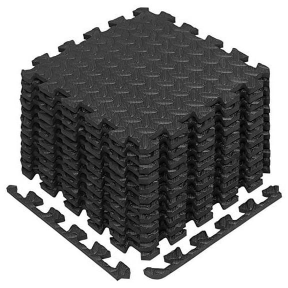 Yes4All 12pcs Interlocking Floor Mats for Gym Equipment, Cover 12 Sqft, Thick 7/16" Thick - Black
