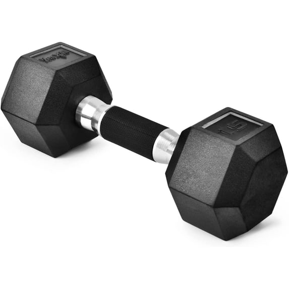 Yes4All 15 lbs Hex Rubber Grip Dumbbell Weight Set, Single