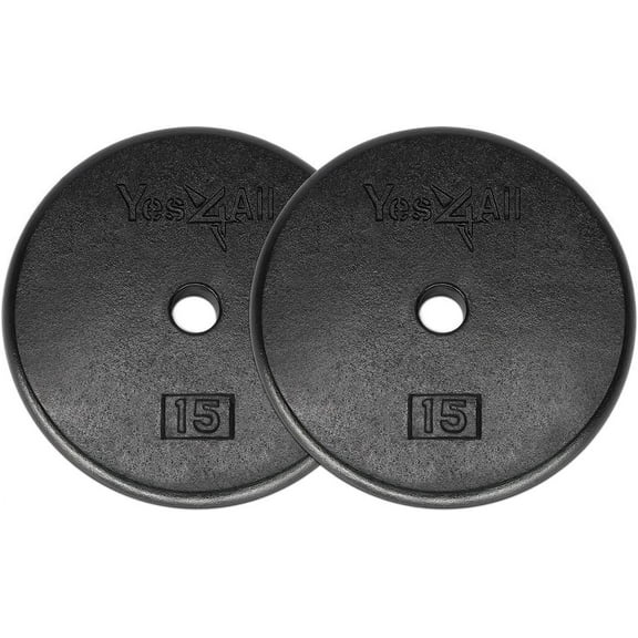Yes4All 15 lbs Standard Weight Plates, 1 inch Cast Iron Weight Plates for Dumbbells, Pair