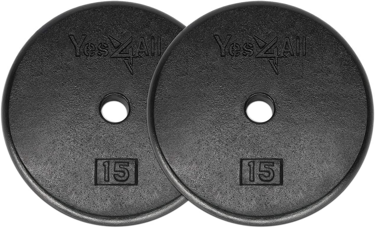 Yes4All 15 lbs Standard Weight Plates, 1 inch Cast Iron Weight Plates