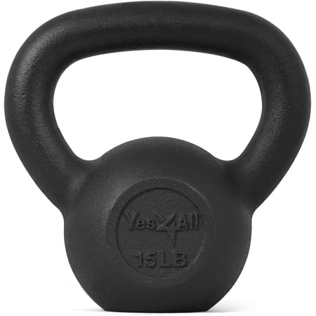 Yes4All 15lb Cast Iron Kettlebell, Black, Single