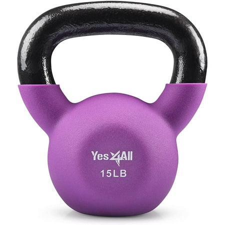 Yes4All 15lb Premium Coated Kettlebell, Willowherb, Single